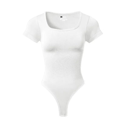 Women Plus Size Square Neck Short Sleeve Bodysuit Tummy Control Body Shaper Seamless Slimming Fashion Shapewear Jumpsuit