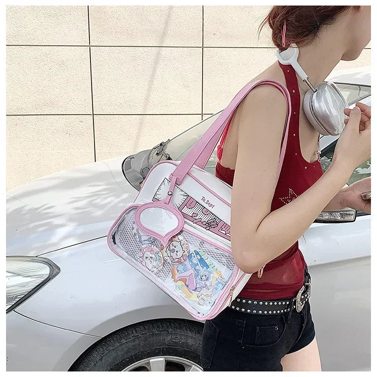Y2K Japanese Harajuku Ita Bag for Women Cute Shoulder Bag Girls Transparent Itabag Crossbody Bag JK Shoulder Bags Handbags