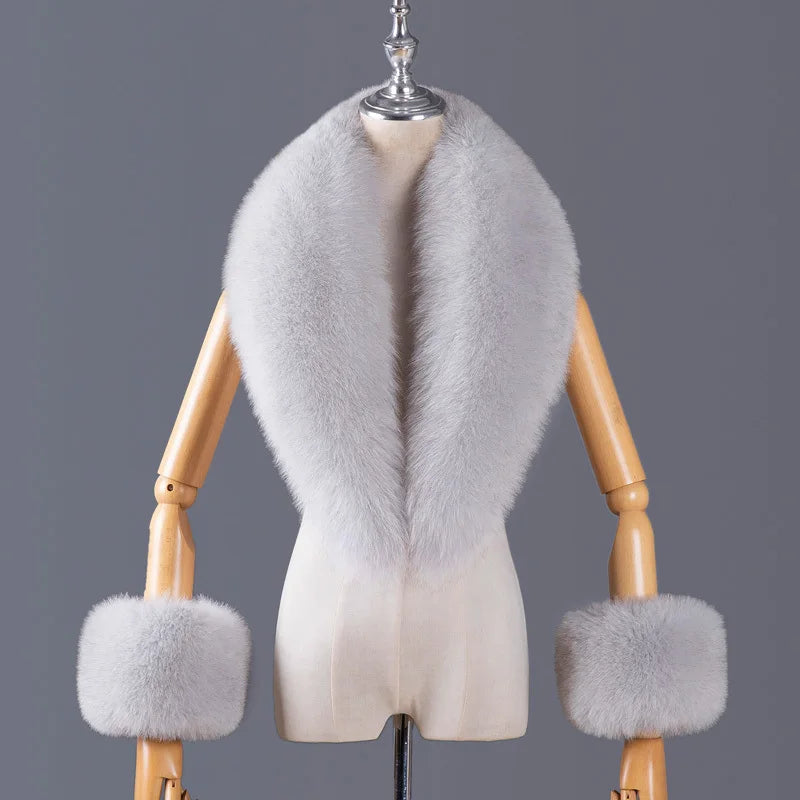 Real Fox Fur Collar Women Natural Fur Scarf And Cuff Set Luxury Women Coat Jacket Fur Shawl Neck Warm Scarves Fashion Fur Shawl