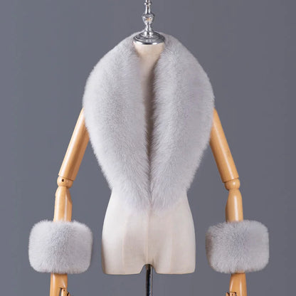 Real Fox Fur Collar Women Natural Fur Scarf And Cuff Set Luxury Women Coat Jacket Fur Shawl Neck Warm Scarves Fashion Fur Shawl