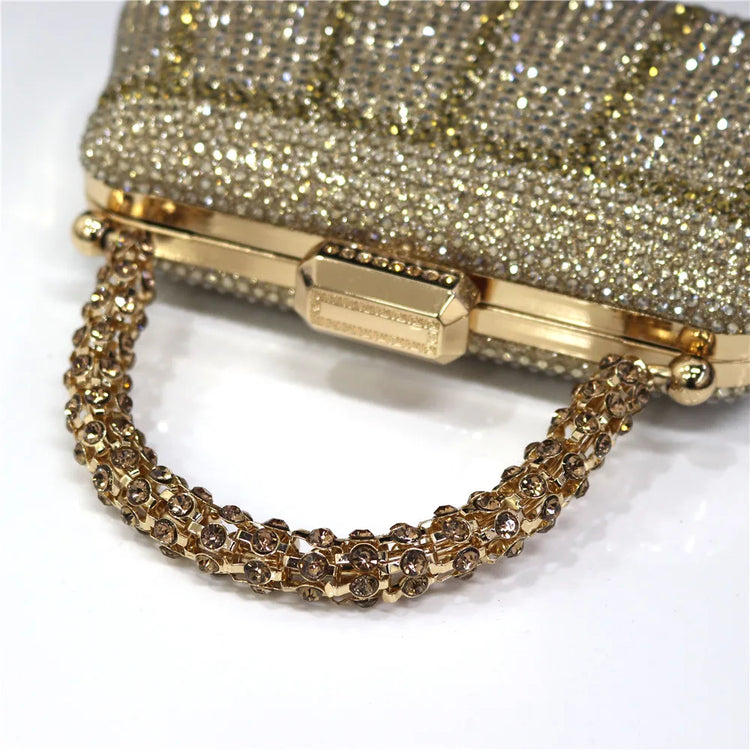 Popular In Nigeria Exquisite Evening Bags With Diamond Design Fashion Handle Clutch Rhinestone Embellished Long Chain Bag
