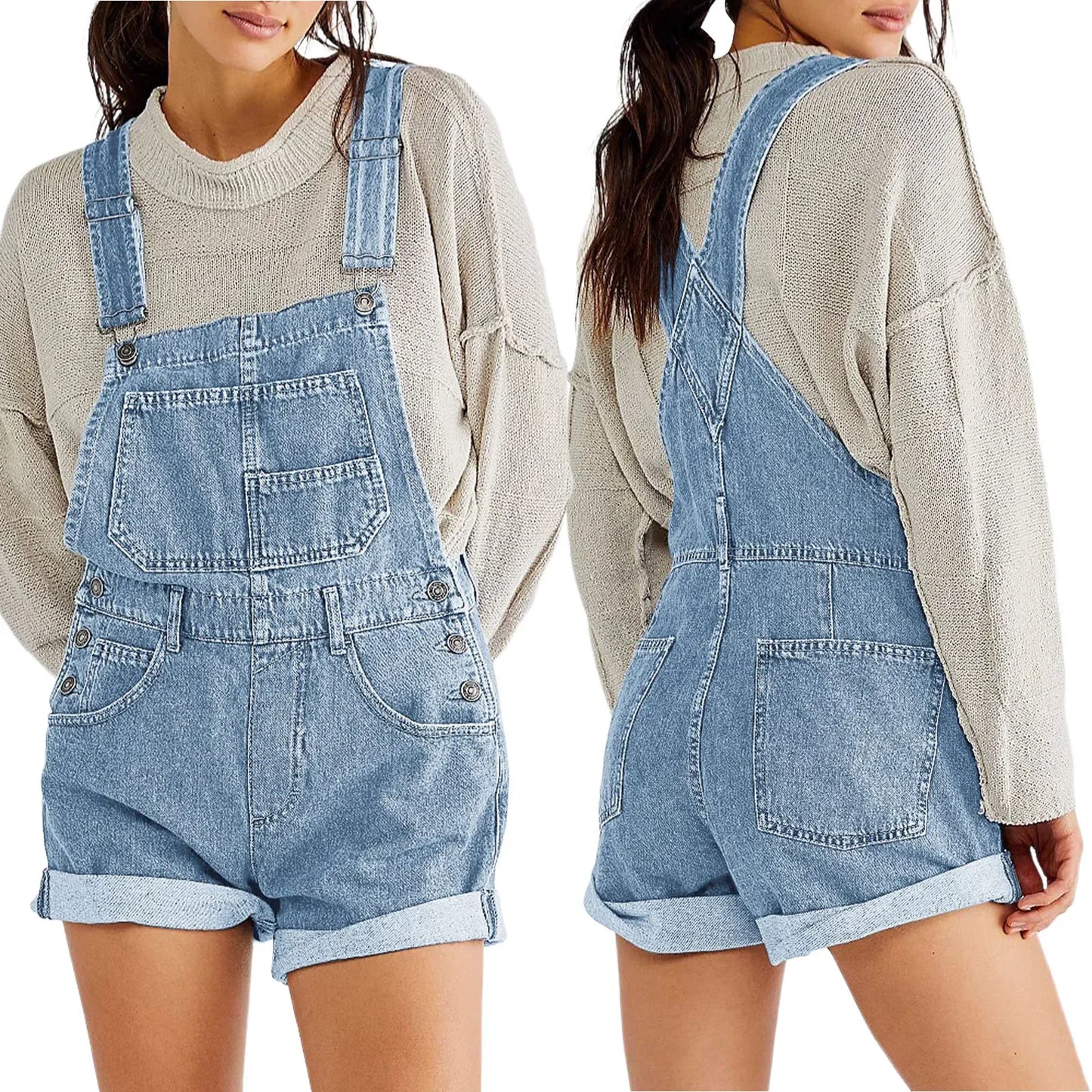 Summer Y2k Denim Jumpsuits for Women Straight Leg Stretch Jeans Dungarees Bib Overalls Regular Fit with Adjustable Straps