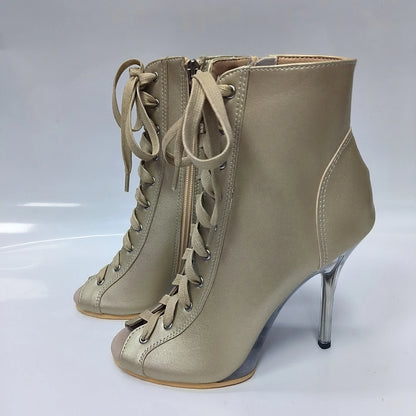 Pink 12cm high-heeled shoes,Twisted buttocks dance modeling performances 5 inch transparent soles sexy Fetish short Ankle Boots
