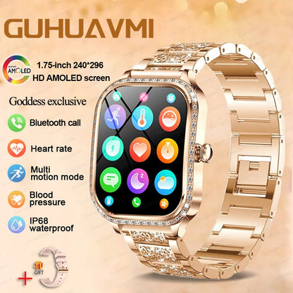 New Fashion Women's Smart Watch Heart Rate 1.75 Inch 240*296 HD Screen Diamond Watch Bluetooth Call Waterproof SmartWatch Ladies