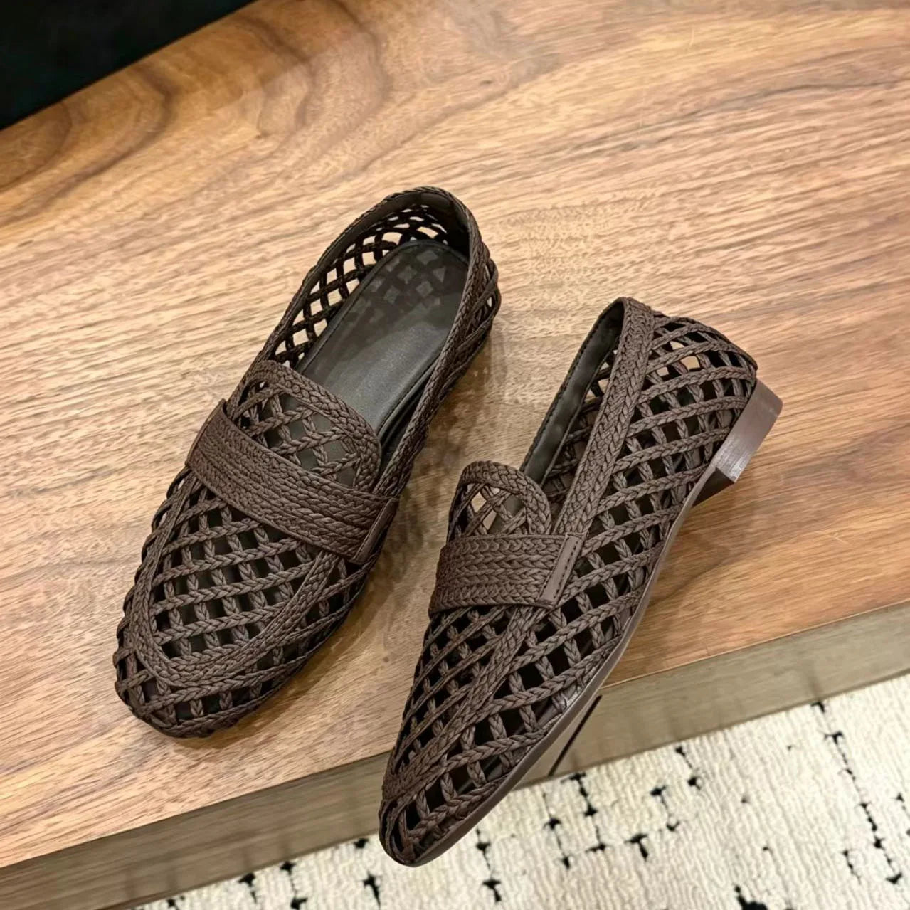 Women Leather Woven Loafers