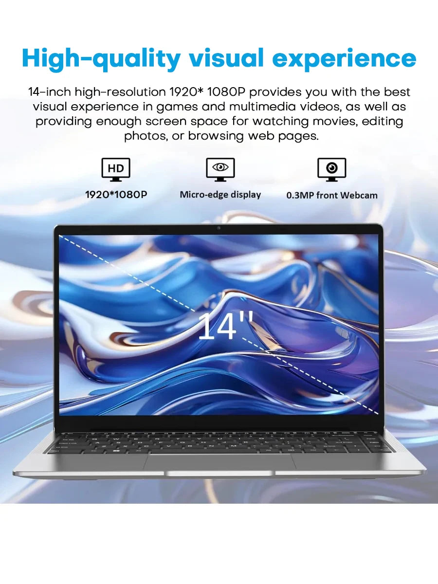 Xiaman Ultra Slim Windows 11 Laptop Computer 14.1" 12GB RAM 1TB 2TB SSD Intel A3950 Notebook 1920*1080 Office Study Computer PC
