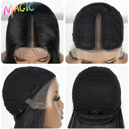 Magic Hair Synthetic Lace Front Wigs For Black Women Straight Bob Wigs 22 inch Easy Wear Ombre Brown Blonde Wig Cosplay Wig