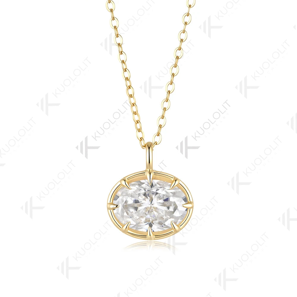 Kuololit 5CT Oval Cut Moissanite Custom Necklace for Women Solid 585 14K 10K Yellow Gold Necklace for Christmas Gifts Engagement