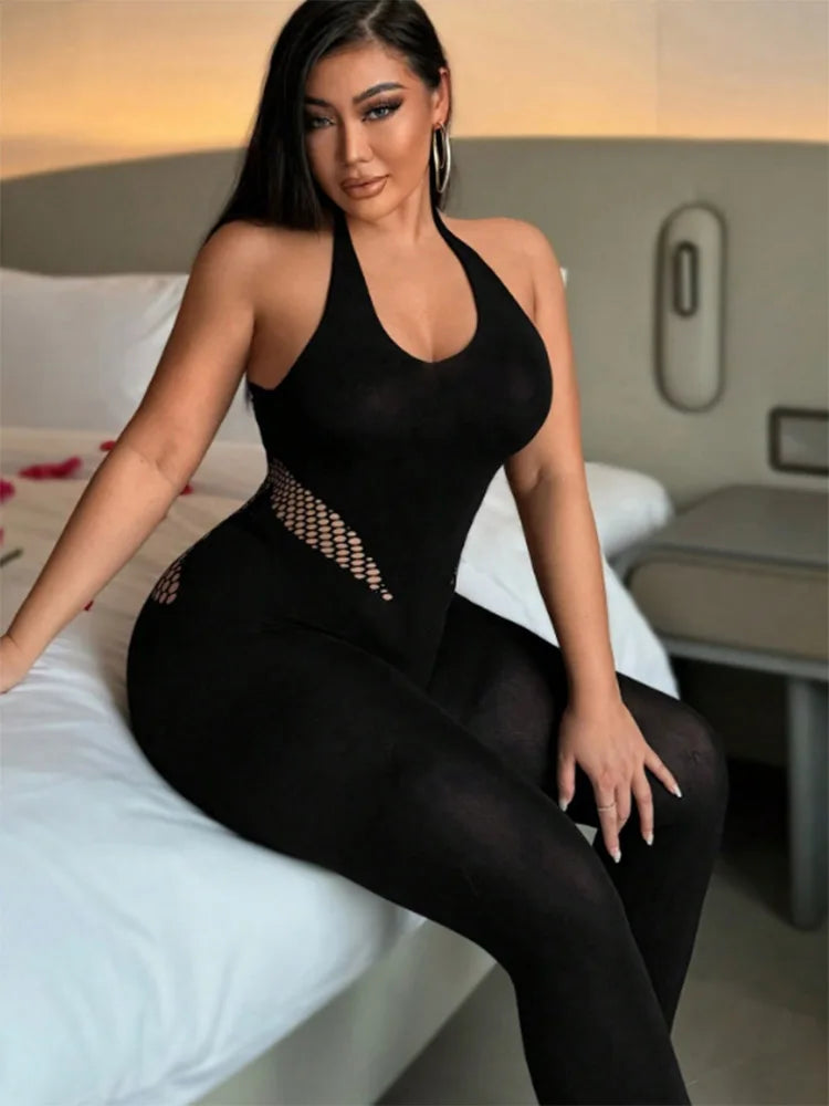 Women's Sexy Jumpsuit Backless Solid Color Sleeveless Solid Color Plus-Szie Jumpsuit