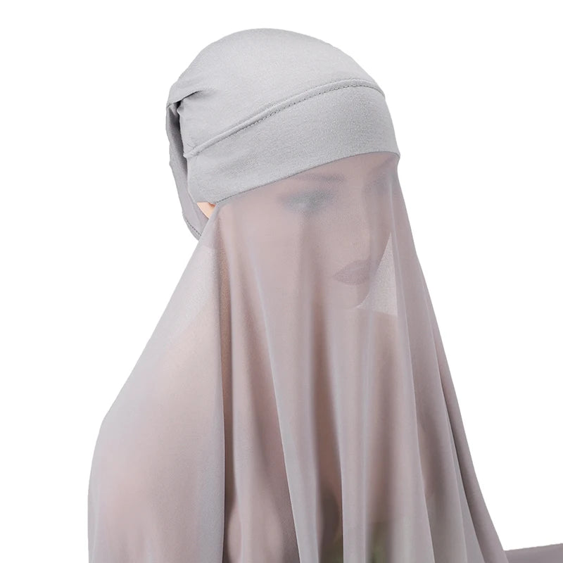 Muslim Women Bonnet + Chiffon Shawl Instant Under Scarf Cap Islam Inner Scarf Headband Stretch Hijab Cover Headwrap Turbante