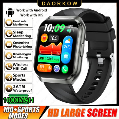 New Smart Watch Man 1000mAh Long Standby Outdoor Smartwatch Men IP68 Waterproof Heart Rate Sport BT Call Big Battery Smart Watch