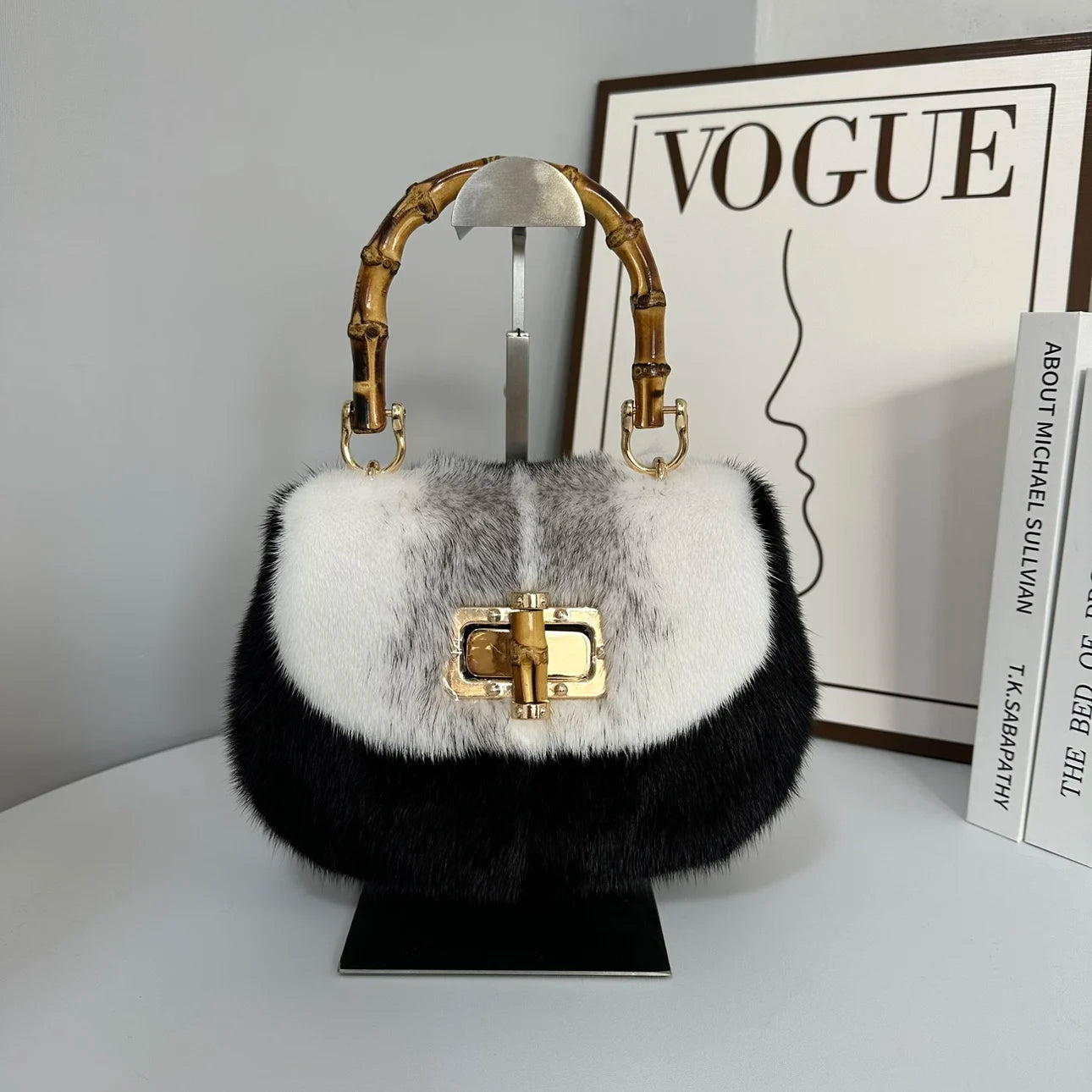 Fur Women's Mink Fur Bag Luxury Warm Plush Wrist Bags  Women Fashion Furry Short Handle Clutch Cute Ladies Fur Bags For Women