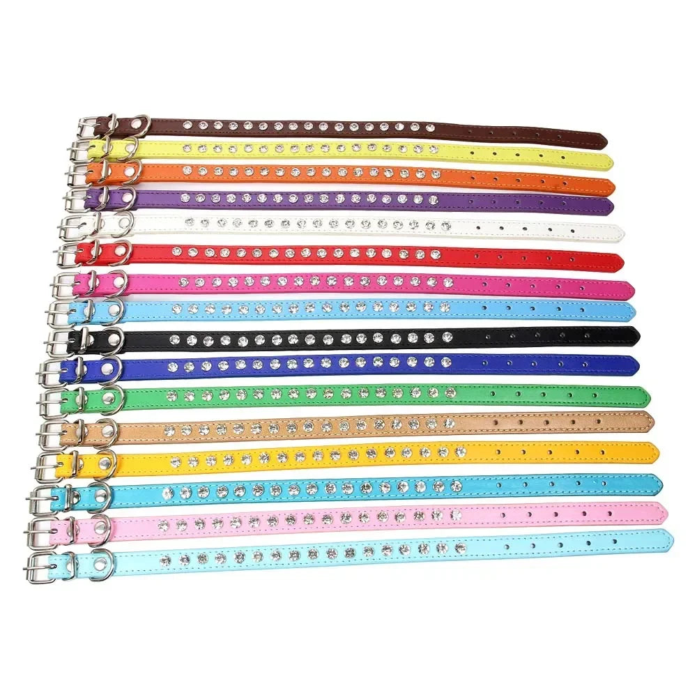 Personalized Rhinestones Dog Collar 16 Colors PU Leather for Small Dog Puppy Chihuahua Pink Pet Strap Necklace Pet Accessories