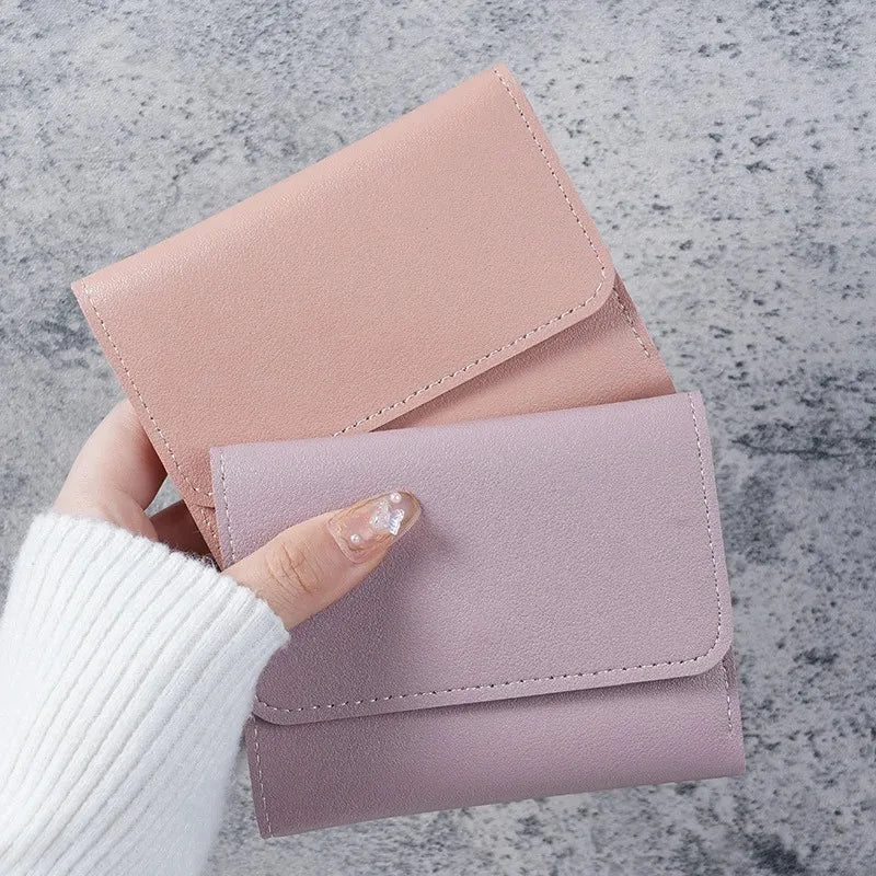 Trendy Short Women's Wallet Ultra Thin Triple Fold Smooth Surface Multi-Functional Card Bag Student Ticket Clip