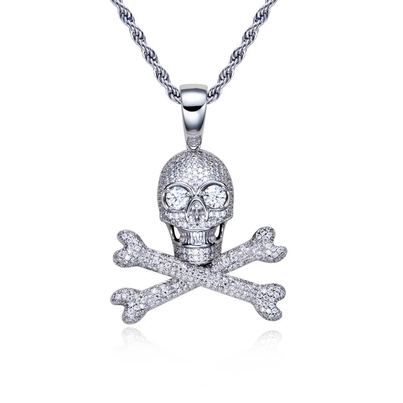 MossanRappr 3.35cttw Moissanite Skull Pendant Iced out Hip Hop Necklace 925 Sterling Silver D Color Fashion Jewelry Gift for Men