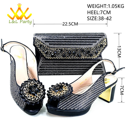 2024 Special New Arrivals Italian Women Shoes and Bag to Match in Green Color with Platform Shinning Crystal Sandal for Wedding