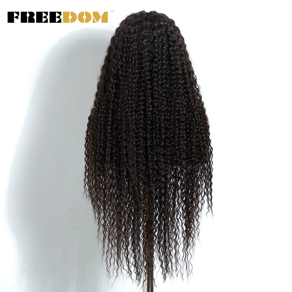 FREEDOM Synthetic Lace Front Wigs For Women 6x4 Pre-cut 32 Inch Long Curly Lace Wig Pre-plucked Ombre Brown Blonde Glueless Wigs