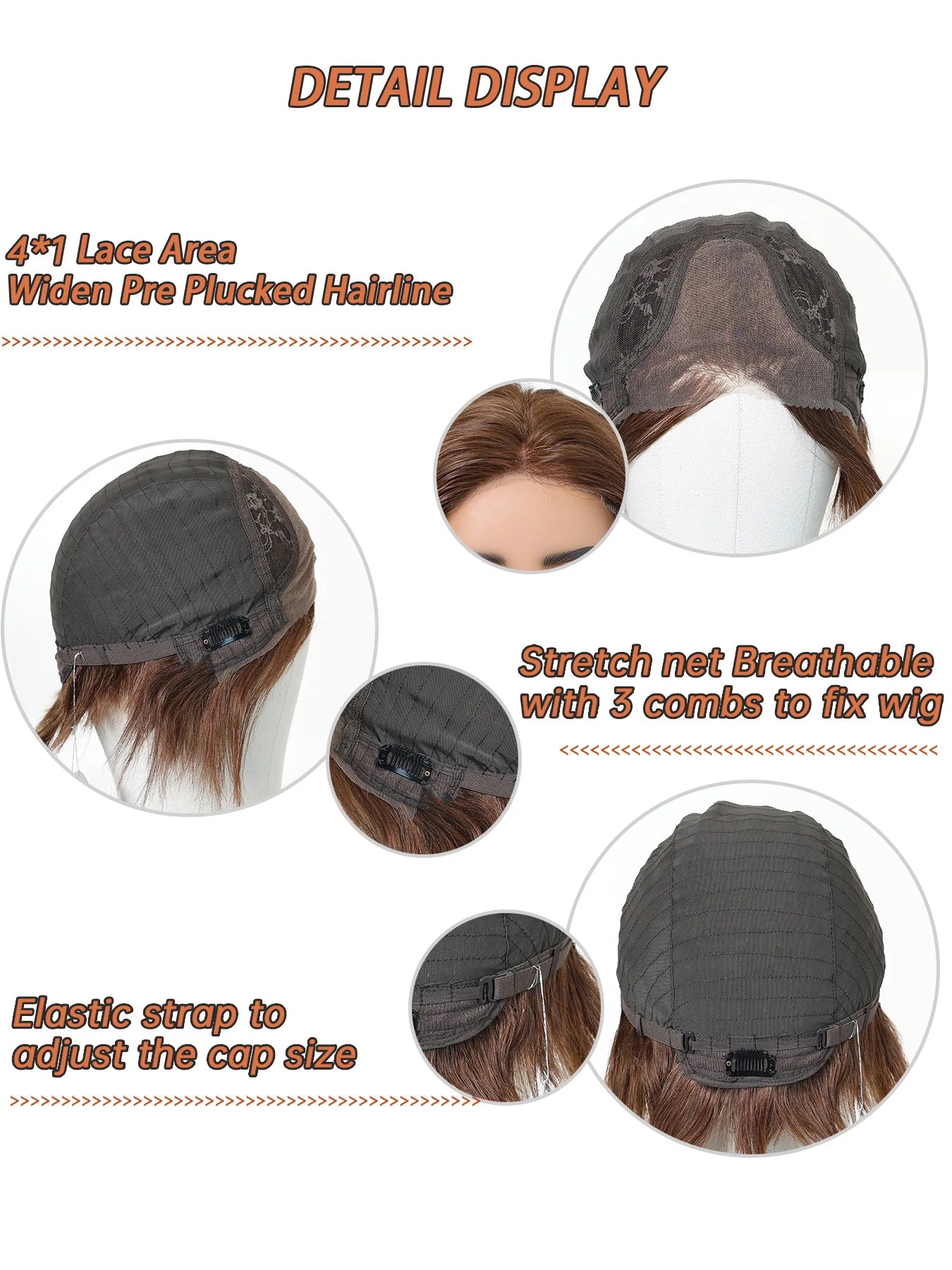 Brazilian 4x1 Lace Front Short Bob Human Hair Wig Brown Pre Plucked Glueless Straight Wig For Women Daily Natural Hairline
