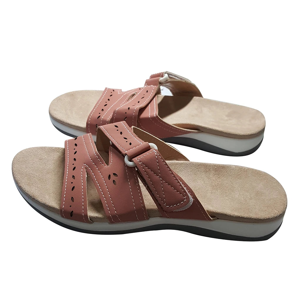 Women's Sandals,Summer Woman Orthopedic Comfy Premium Round Toe Sandals Hollow Out Hook-And-Loop Design,Flat Shoes Sandalias