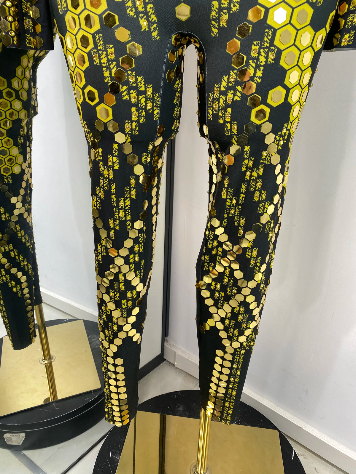 Women Performance Costumes Printed Sequines Rhinestones Spandex High Elastic Bodycon Jumpsuits Nightclub Evening Party Dress