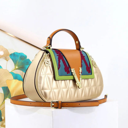 Luxury Women's Bag with V Ladies Leather Handbag Female Shoulder Bag Diamonds Crossbody Luxury Handbags Women Embroidery Bags