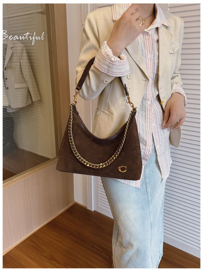 Women's New Light Luxury Fashionable High-End Black Suede Shoulder Crossbody Bag,Versatile for Commuting,Large Capacity Tote Bag