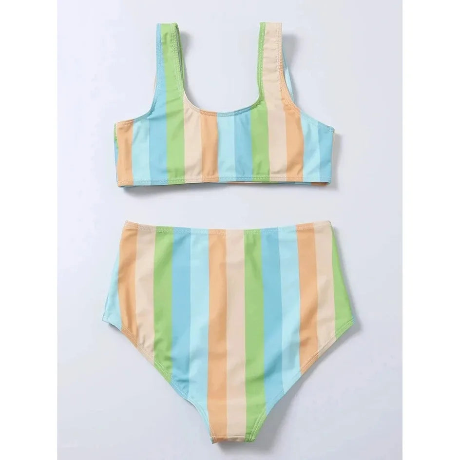 High Waist Bikini Women Swimsuit Push Up Swimwear Woman 2026 Sexy Striped Bikinis Sets Female Bandeau Bathing Suits Beach Wear