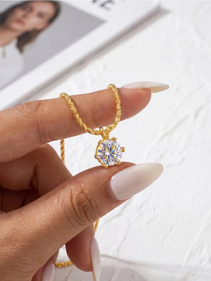 Sparkling Luxury 1CT Moissanite Diamond White Pendant Necklace for Women 925 Sterling Silver High Quality Fine Jewelry