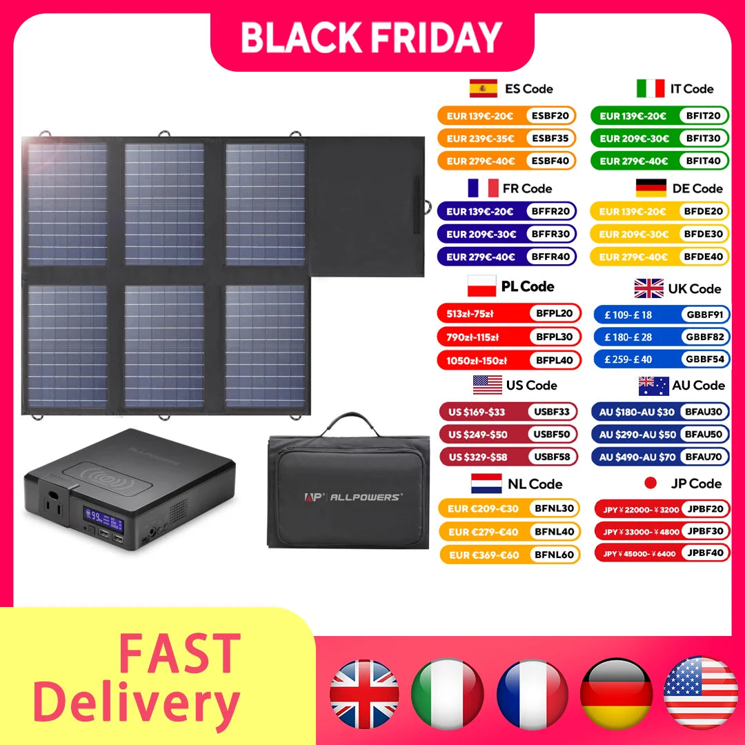 ALLPOWERS S200 41600mAh 200W 154Wh Portable Power Station & SP026 60W Portable Solar Panel for RV Camping Laptop Iphone home use