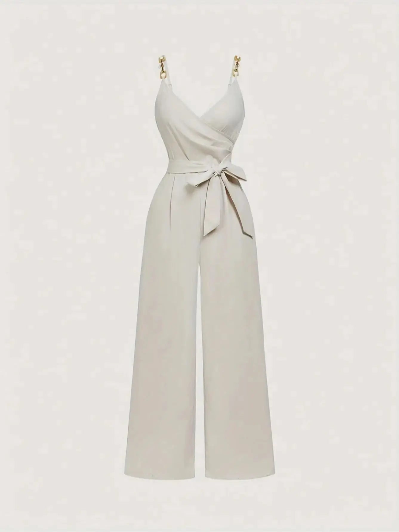 Spring/Summer New Women's Strap Jumpsuit French Style Elegant Academy Style Ins Classic Versatile V-Neck Decorative Buttons Bow Tie Straps Ruched Adjustable Shoulder Straps Camisole Top Wide-Leg Pants Women's Jumpsuit