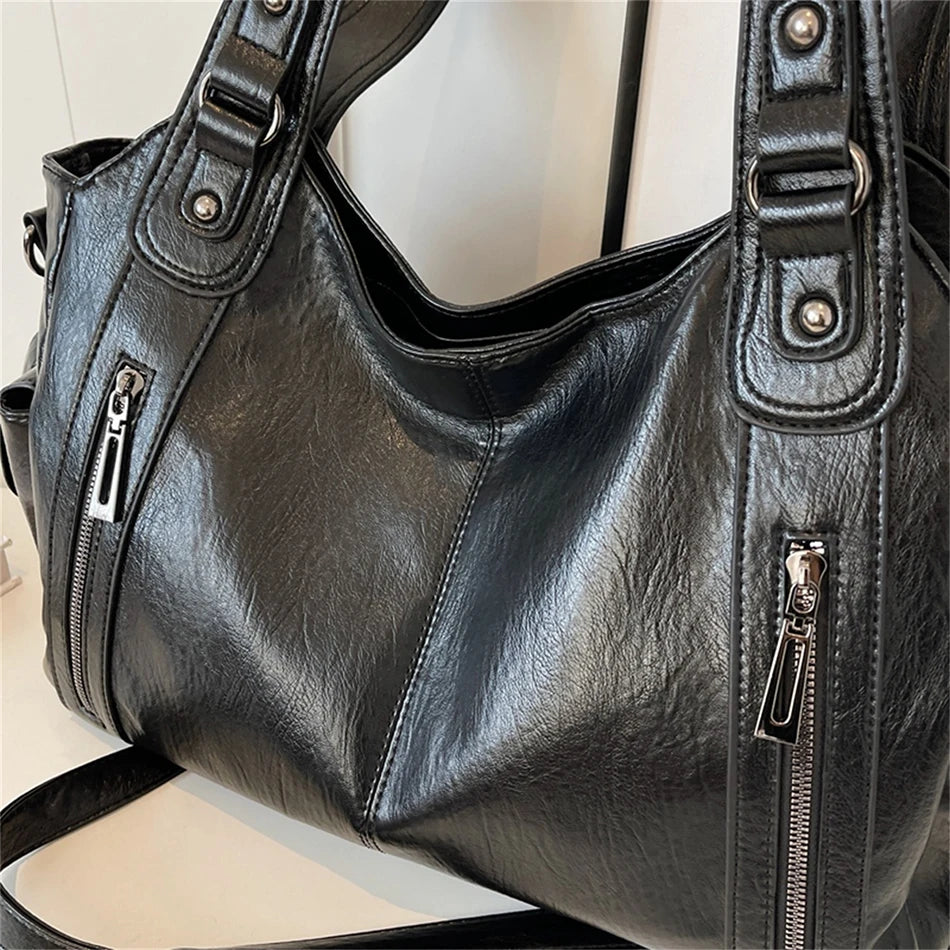 New Large Capacity Soft Leather Women's Handbag Fashion Trend Designer Women Shoulder Bag Simple Retro Female Travel Bags Sac