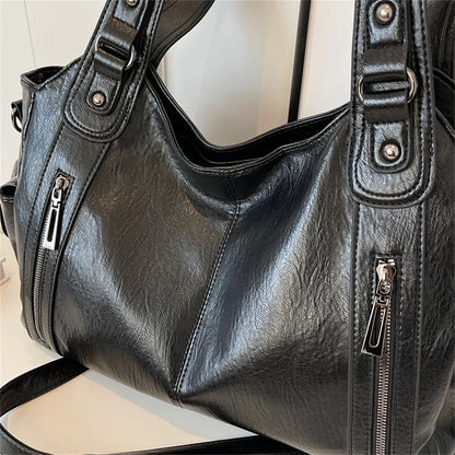 New Large Capacity Soft Leather Women's Handbag Fashion Trend Designer Women Shoulder Bag Simple Retro Female Travel Bags Sac
