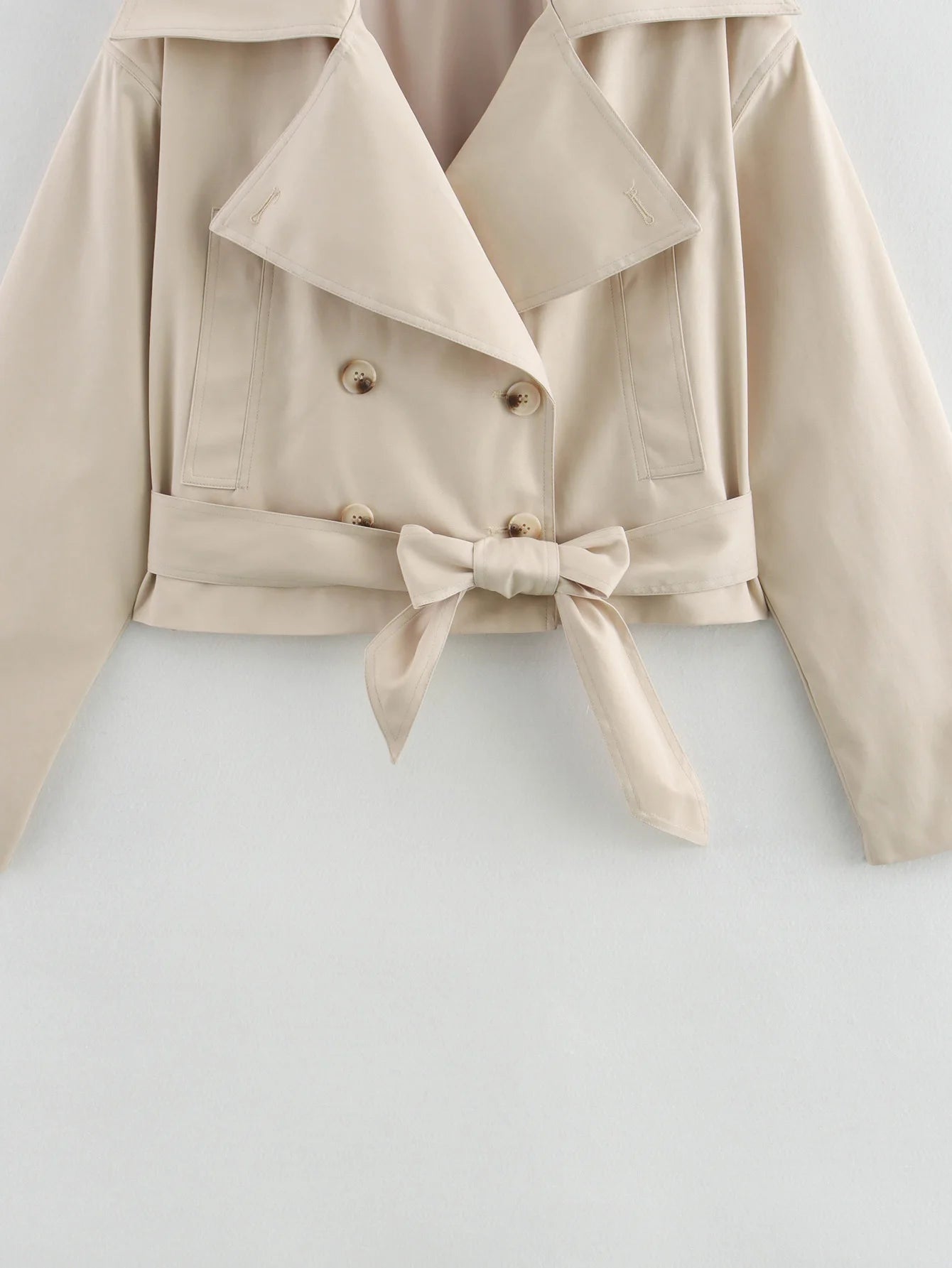 SLTNX 2026 New Women's British Wind Trench Coat Style Double-breasted Long Sleeve Belt Lapel Jacket Short Coat