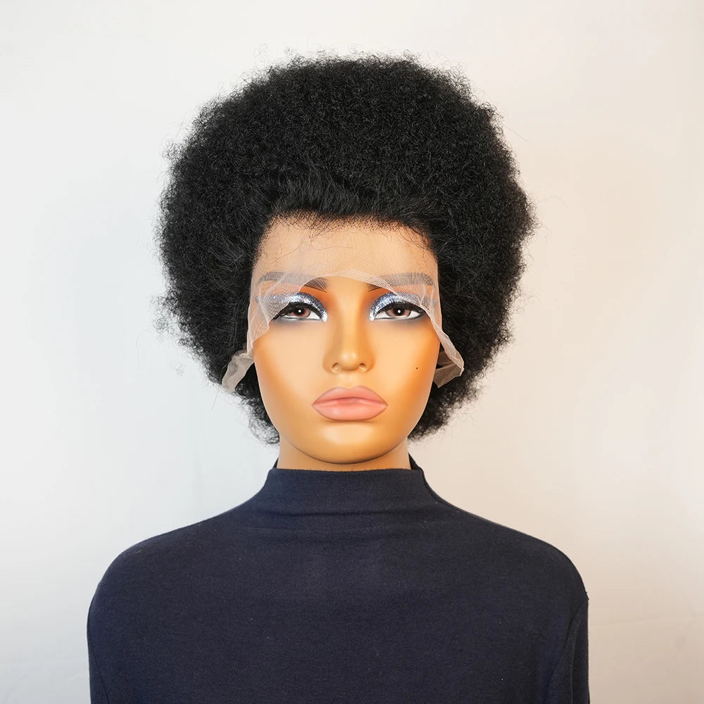 70's 13X4 Lace Front Short Afro Kinky Curly Wigs Human Hair for Women Black Afro Wig Bouncy Soft Natural Looking Afro Curly Wigs