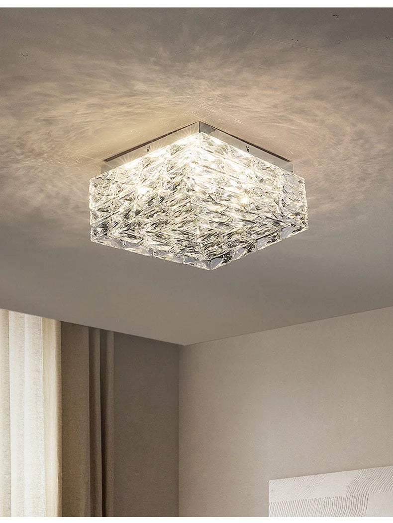 Modern Nordic Luxury Crystal LED Ceiling Light Gold Chrome Flush Mount Lamp for Living Dining Room Bedroom Home Decor Lighting