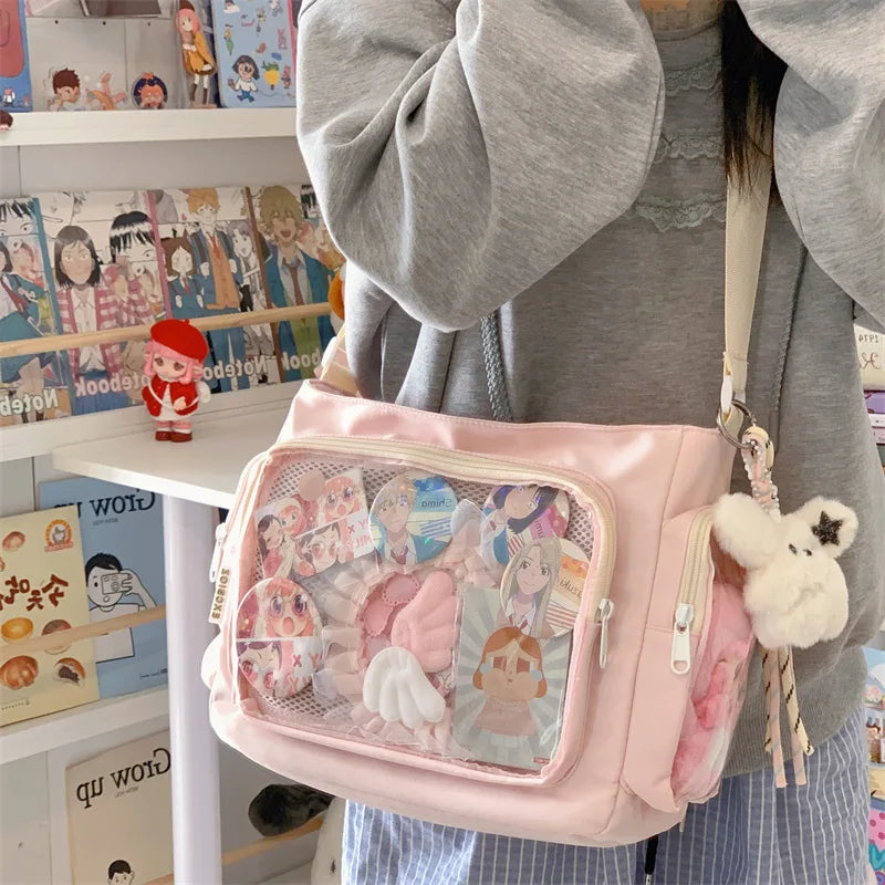 Trendy Transparent Crossbody Bag for Girls Large Capacity Shoulder Bags Fashionable School Style Texture and Versatile Ita Bag