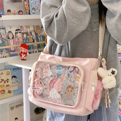 Trendy Transparent Crossbody Bag for Girls Large Capacity Shoulder Bags Fashionable School Style Texture and Versatile Ita Bag