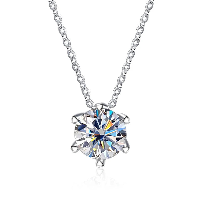 JoyceJelly 1CT VVS D Moissanite Necklace For Women Six Prong Simulated Diamond Pendant 925 Sterling Silver Wedding Fine Jewelry