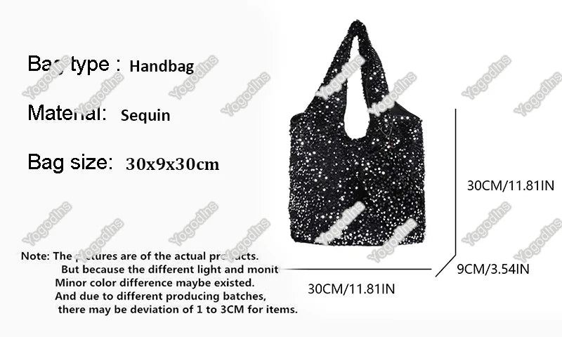 Tote Bag for Women Sequin Shoulder Bag Trendy Hobo Bag Luxury Designer Handbag Slouchy Underarm Bag for Work Travel Shopping