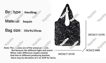 Tote Bag for Women Sequin Shoulder Bag Trendy Hobo Bag Luxury Designer Handbag Slouchy Underarm Bag for Work Travel Shopping
