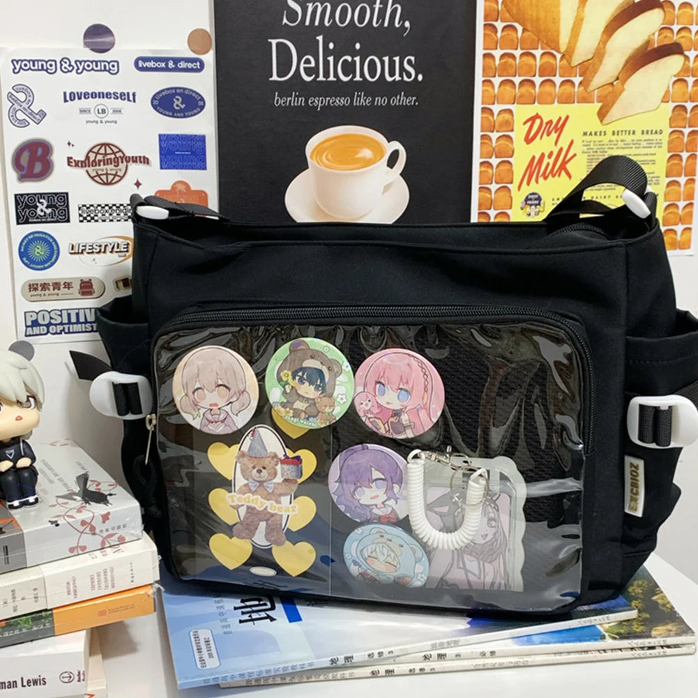 Japanese High School Girls Crossbody Bags Transparent Square Ita Bags Handbags Black Messenger Bag Ladies Sweet Lolita
