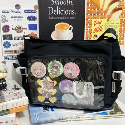 Japanese High School Girls Crossbody Bags Transparent Square Ita Bags Handbags Black Messenger Bag Ladies Sweet Lolita