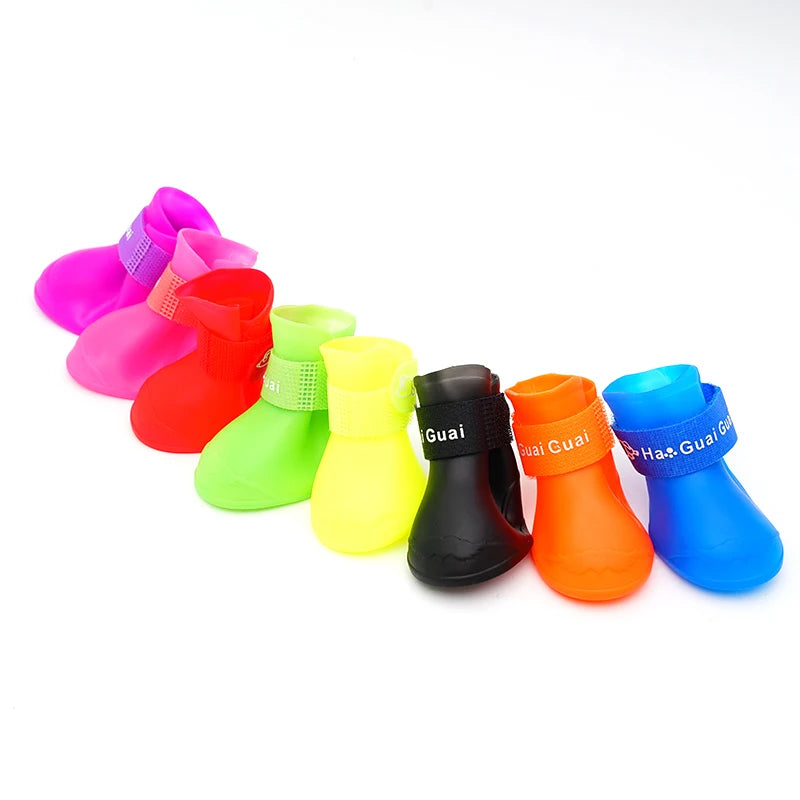 4Pcs Pet Silicone Rain Shoes Anti-Dirty Non-Slip Waterproof Dog Shoes Soft Bottom Footwear Small Dogs Cats Teddy Shoes