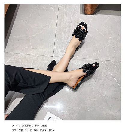 Luxury Floral Petal Flat Sandals Women 2025 Casual Slides Open Toe Sandalias Mujer Flipflops Home Slippers Femme Pantuflas Shoes