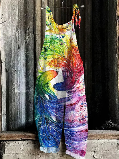 Suspenders Jumpsuits Women Print One Piece Pocket Overalls Sling Long Pants Casual Loose High Waist Rompers Y2k Streetwear 2025