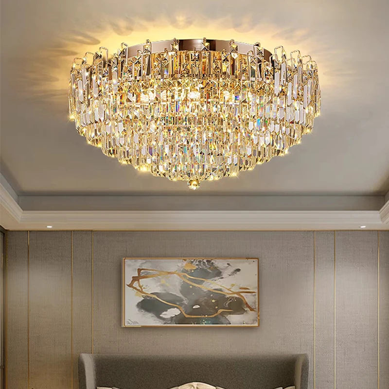 Modern Crystal Pendant Luxury Ceiling Chandelier LED Hanging Lamp for Living Dining Room Bedroom Home Decor Gold Luster Lighting
