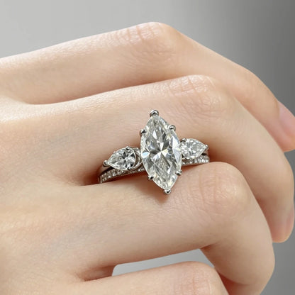 4Ct Marquise Cut Stackable Moissanite Engagement Ring Hot Selling Wedding Ring for Women 925 Sterling Silver with Certificate
