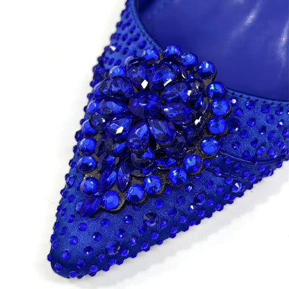 Latest Women Italian Shoes and Matching Bags Decorated with Rhinestone Elegant Pointed Toe Wedding Shoes Bride