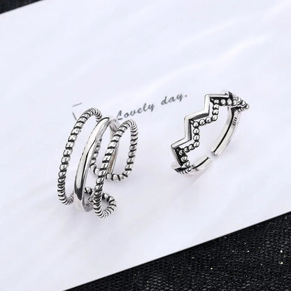 VENTFILLE 925 Sterling Silver Geometric Multilayer Round Bead Ring Female Fashion Punk Temperament Prevent Allergy Charm Jewelry