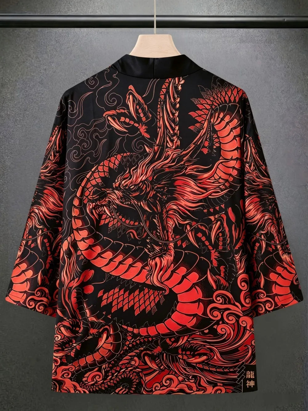 European And American men's Summer Retro Dragon Teng Print Soft And Breathable Open Top Traditional Kimono Outdoor Casual Top